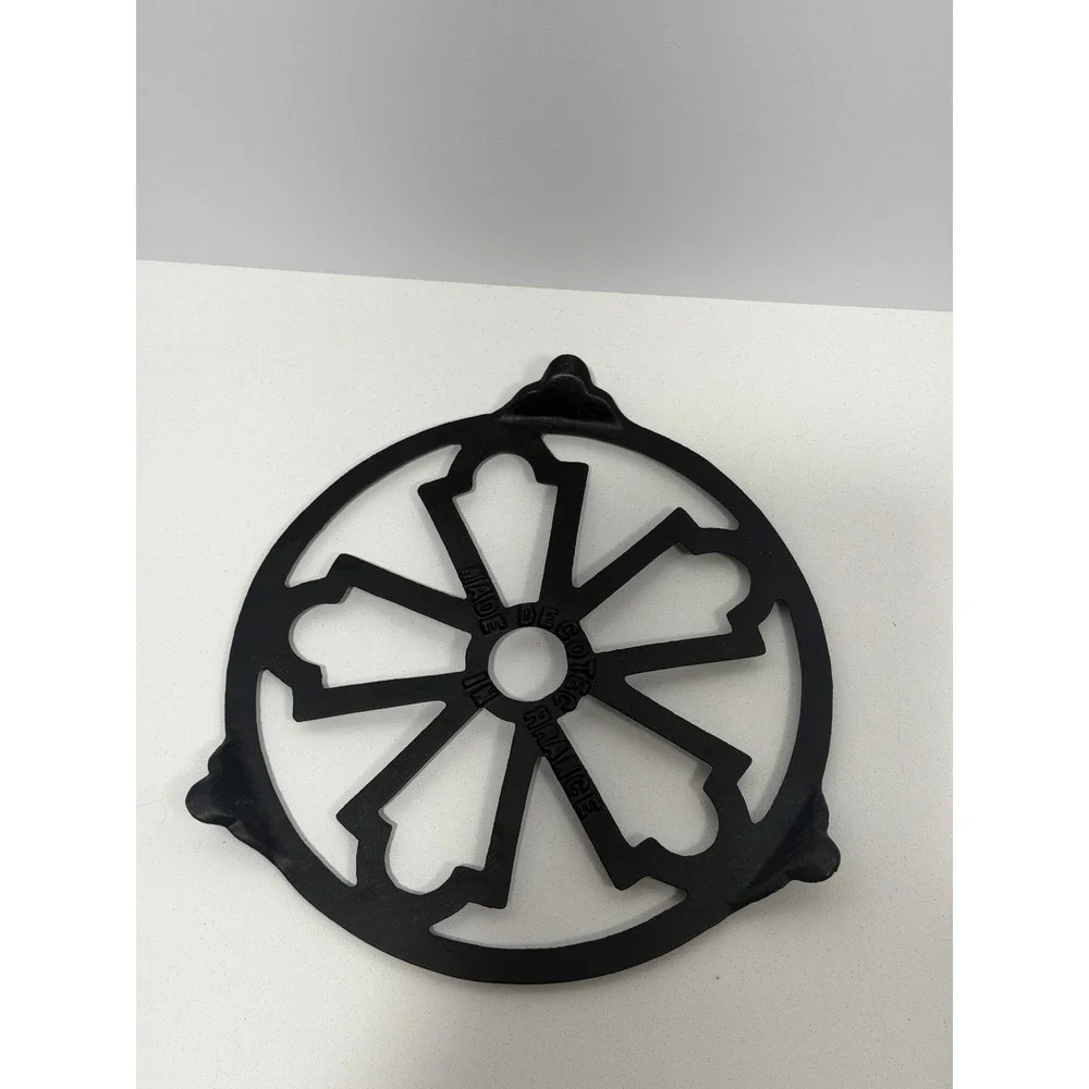 Decotec France Cast Iron Trivet Black Round Openwork Floral Pot Stand 8 inch